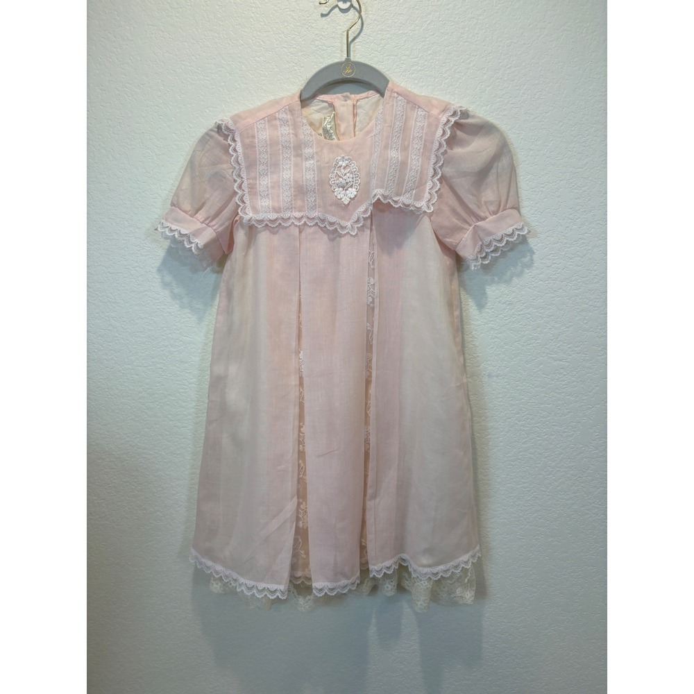 Vintage‎ Gunne Sax Dress Girls 6 pale Pink Lace Prairie Victorian Short Sleeve